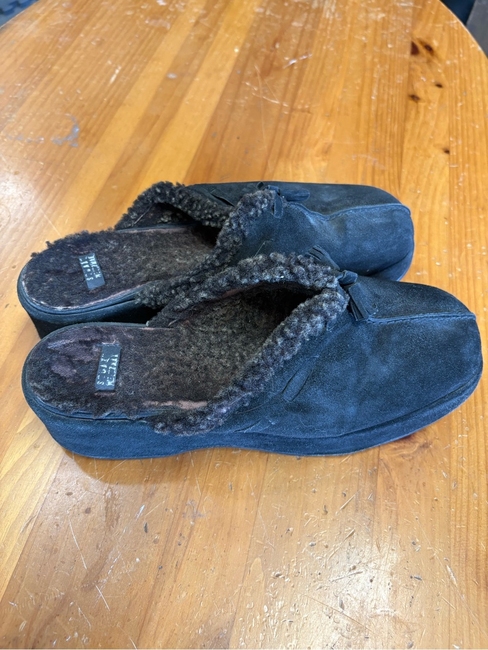 Stuart Weitzman Black Suede Shearling Mule Slippers